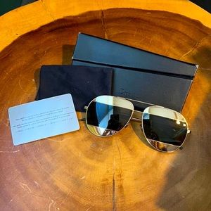 Gold Dior Aviator Split sunglasses in case